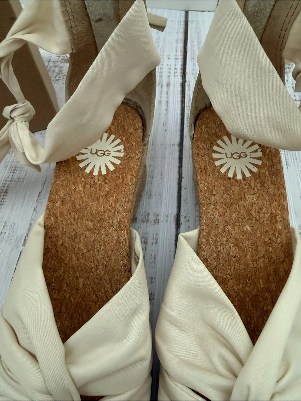 UGG Women's Cream Knotted Ankle-Tie Wedge Sandals